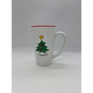 Fitz and Floyd Happy Holidays Tall Latte Mug 18oz Gourmet Christmas Trees 1pc